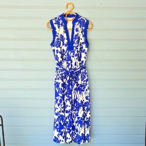 Elegant Blue and White Floral Midi Dress